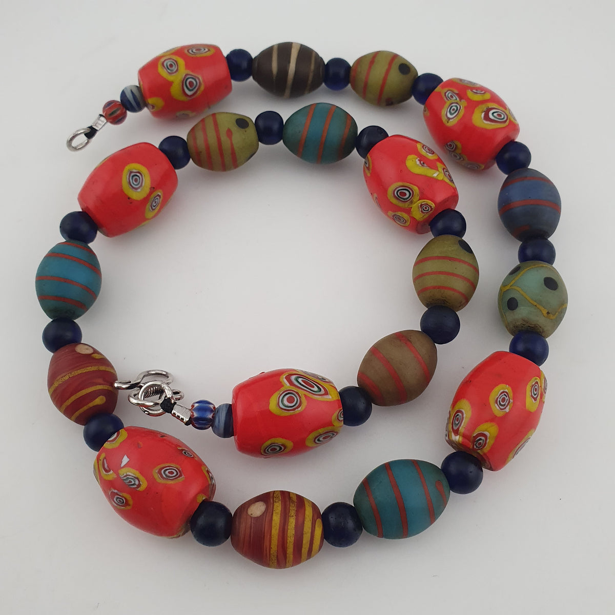 Vintage Venetian Style Mix Eyes & African Blue Glass Beads Necklace