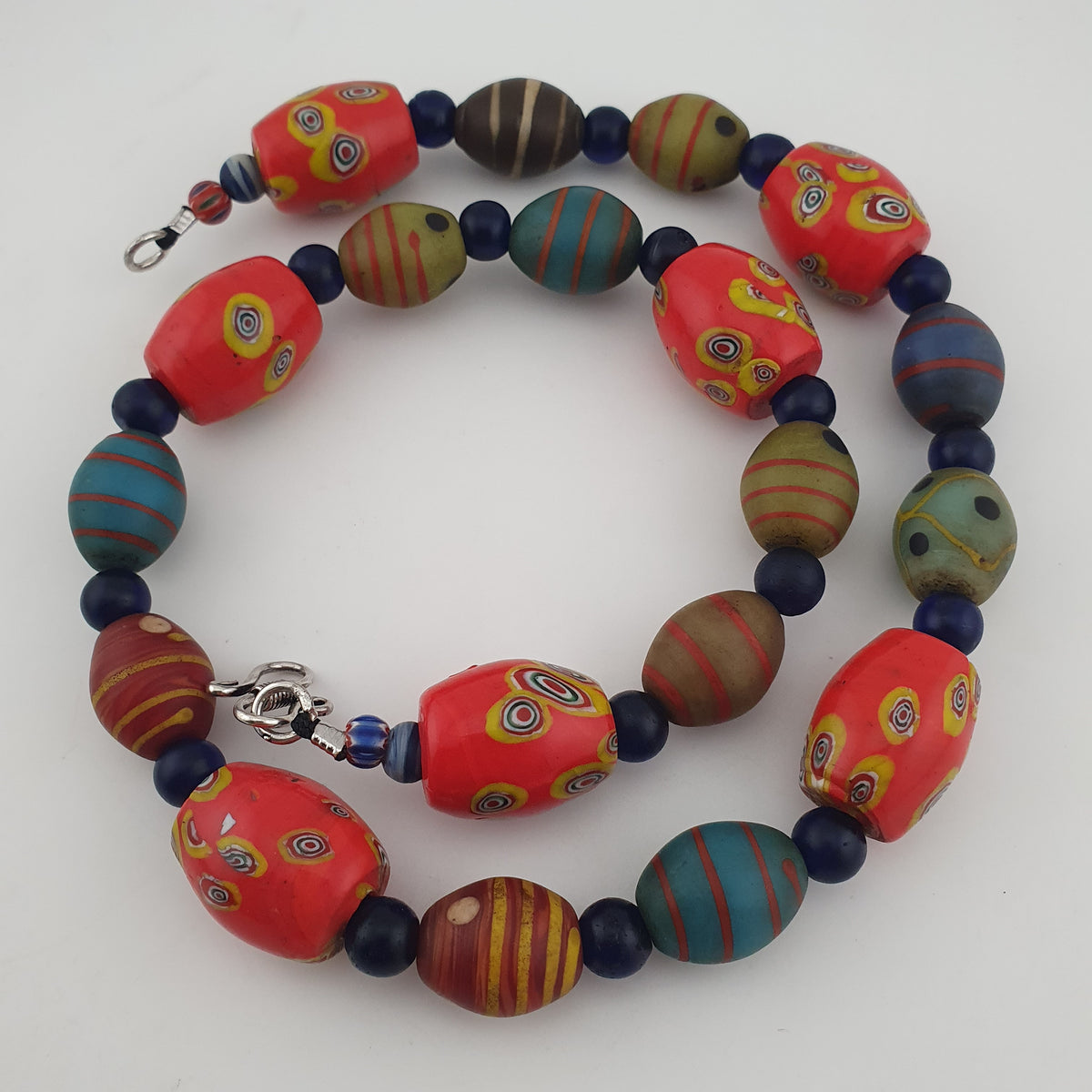 Vintage Venetian Style Mix Eyes & African Blue Glass Beads Necklace