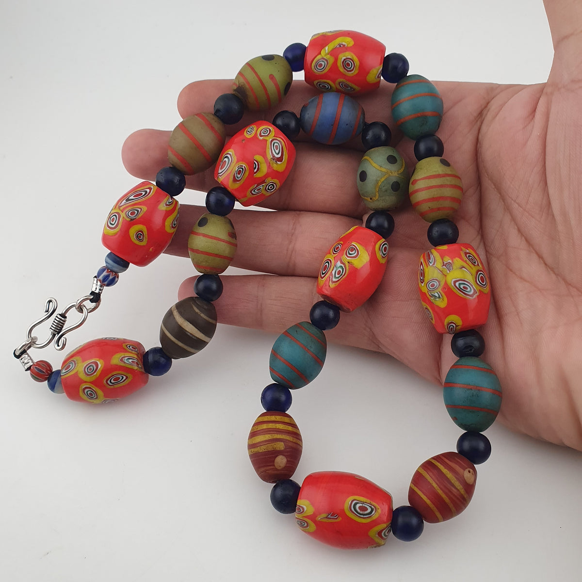 Vintage Venetian Style Mix Eyes & African Blue Glass Beads Necklace