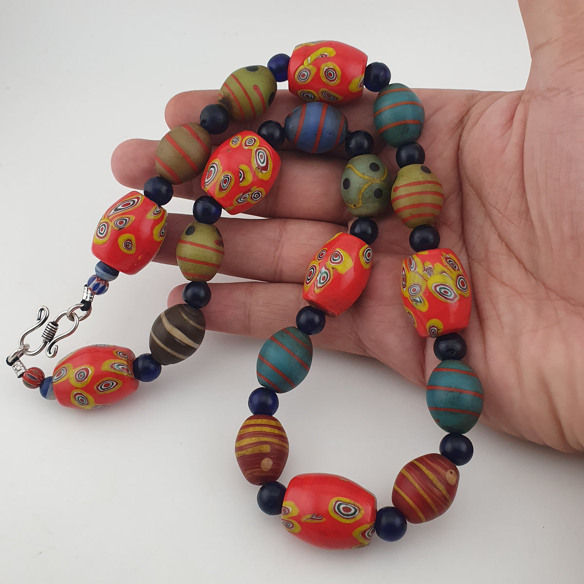 Vintage Venetian Style Mix Eyes & African Blue Glass Beads Necklace