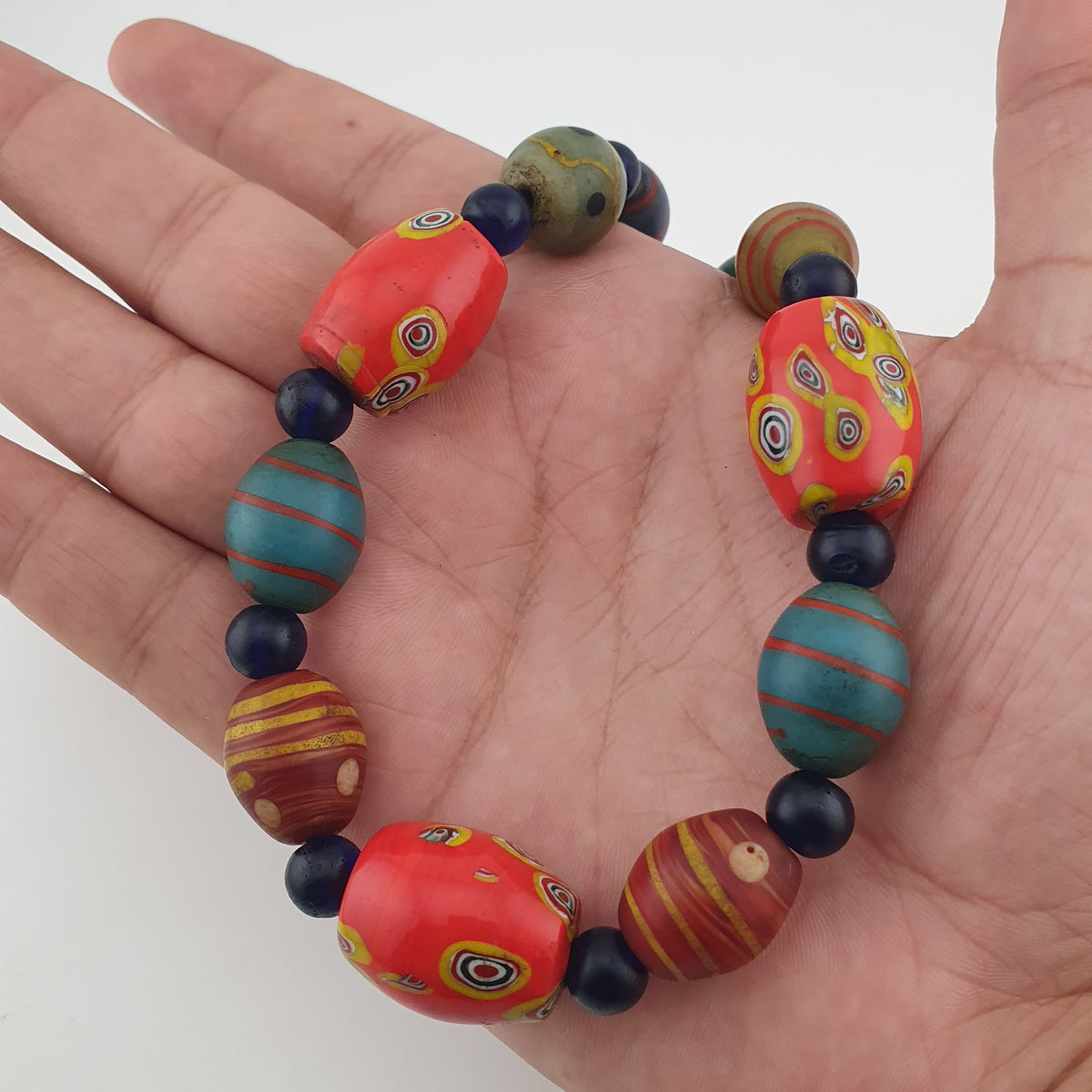Vintage Venetian Style Mix Eyes & African Blue Glass Beads Necklace