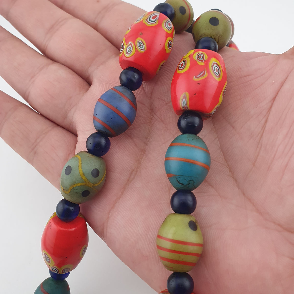 Vintage Venetian Style Mix Eyes & African Blue Glass Beads Necklace