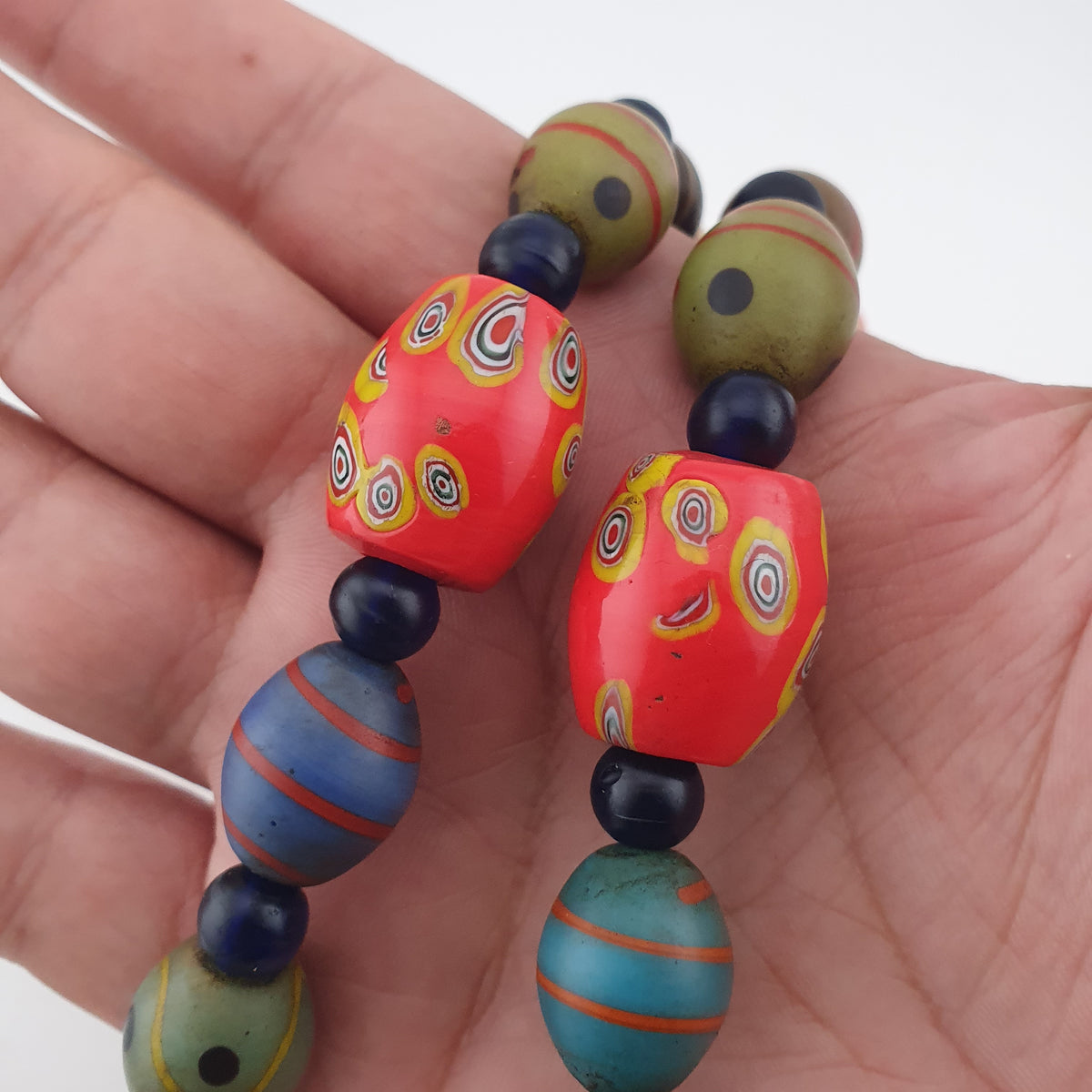 Vintage Venetian Style Mix Eyes & African Blue Glass Beads Necklace