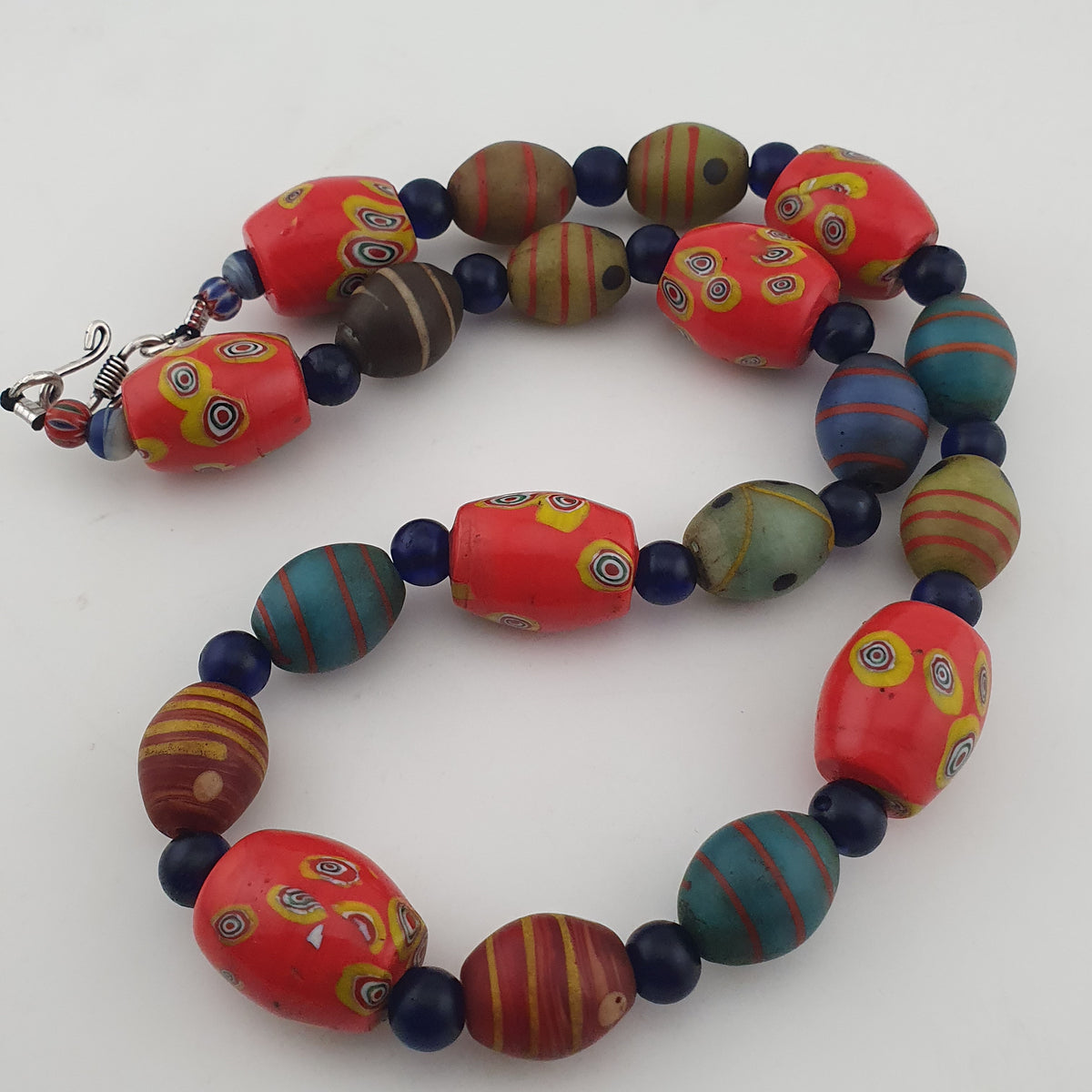 Vintage Venetian Style Mix Eyes & African Blue Glass Beads Necklace