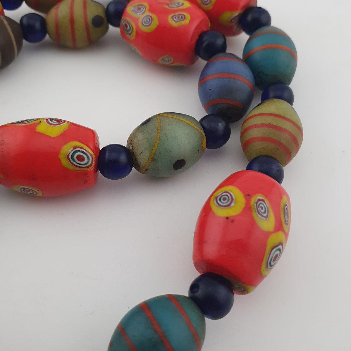 Vintage Venetian Style Mix Eyes & African Blue Glass Beads Necklace