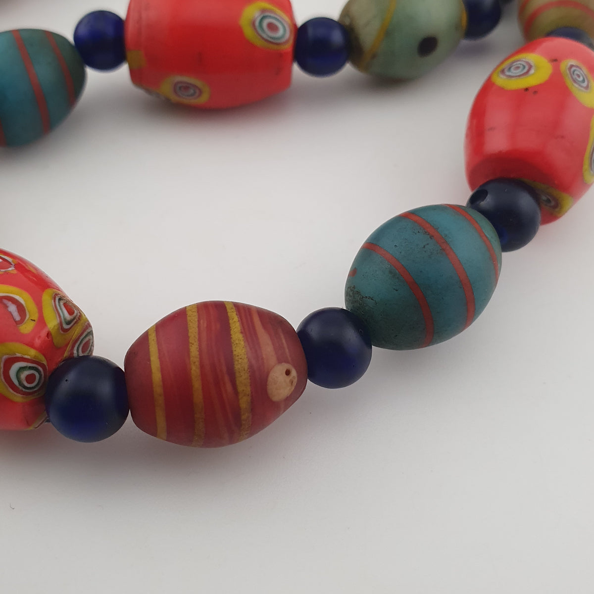 Vintage Venetian Style Mix Eyes & African Blue Glass Beads Necklace
