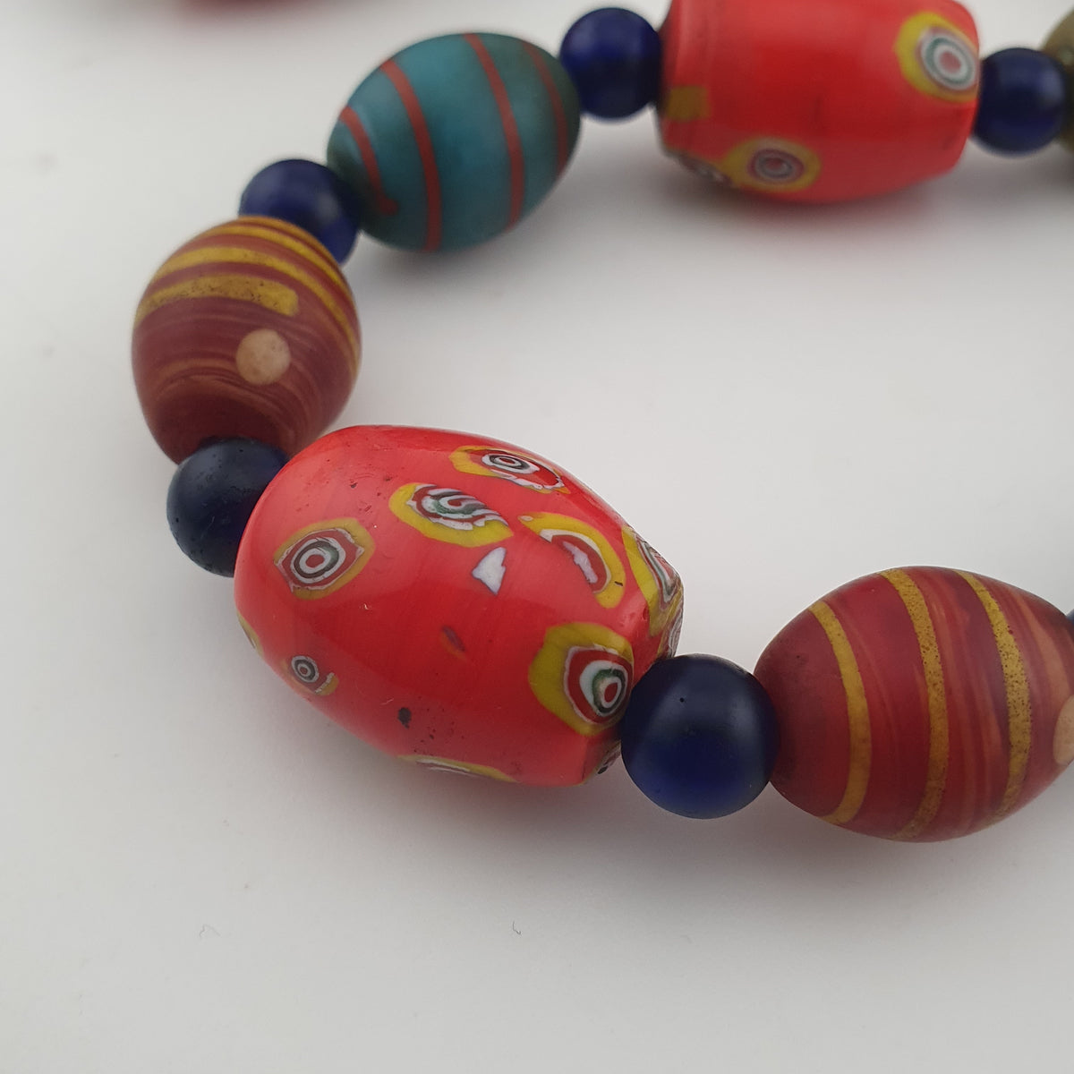 Vintage Venetian Style Mix Eyes & African Blue Glass Beads Necklace