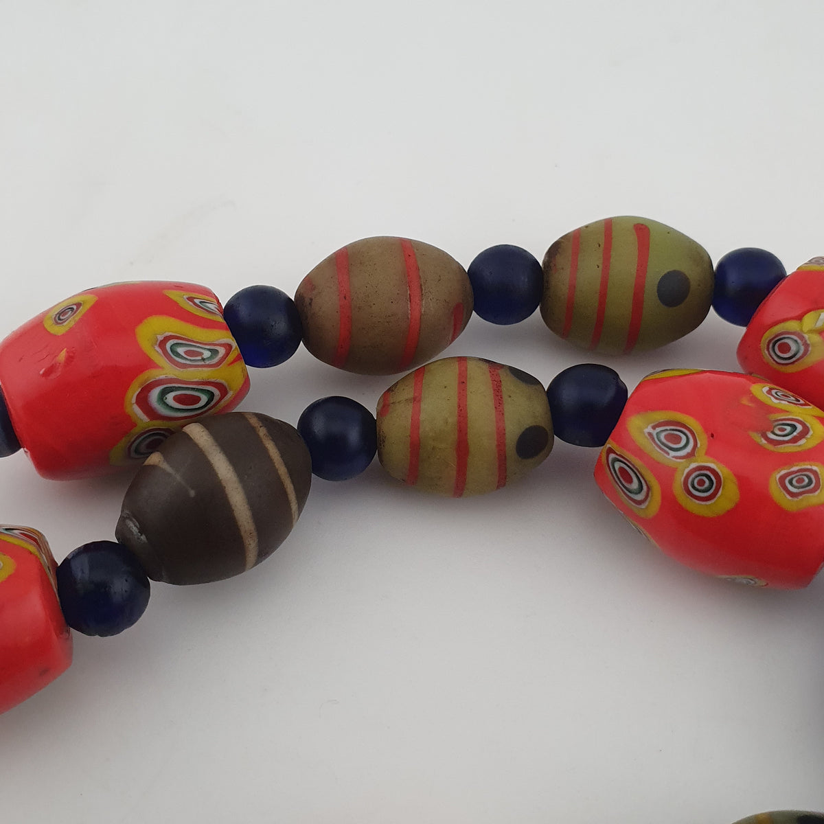 Vintage Venetian Style Mix Eyes & African Blue Glass Beads Necklace