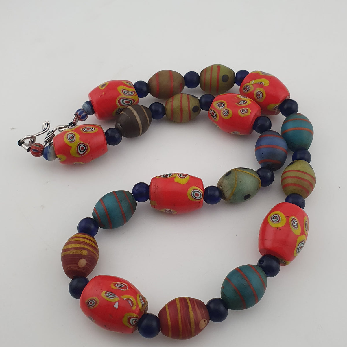 Vintage Venetian Style Mix Eyes & African Blue Glass Beads Necklace