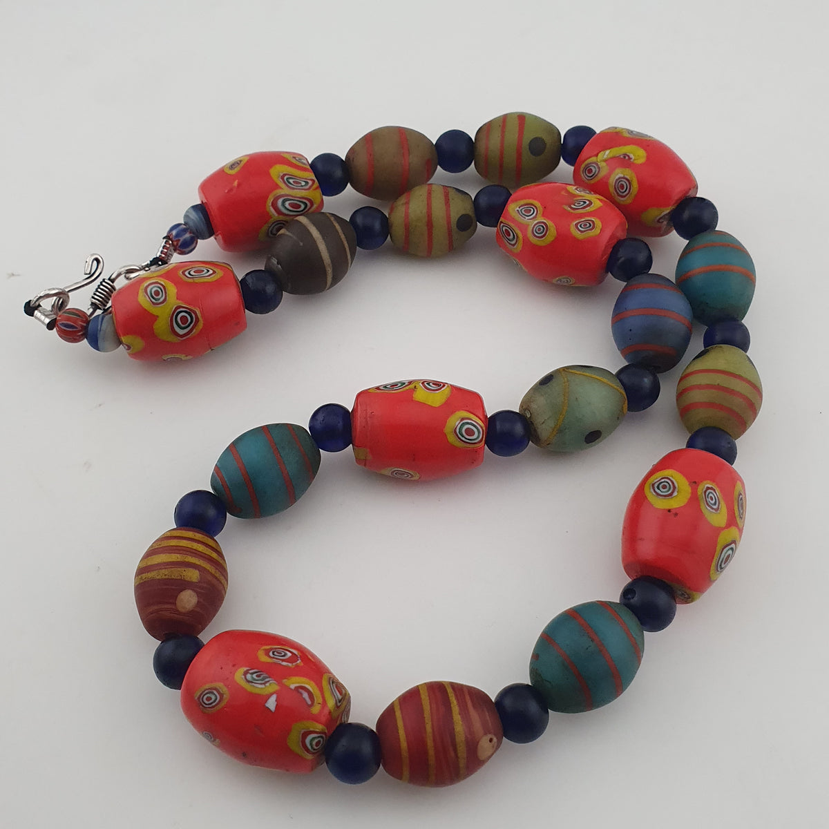 Vintage Venetian Style Mix Eyes & African Blue Glass Beads Necklace