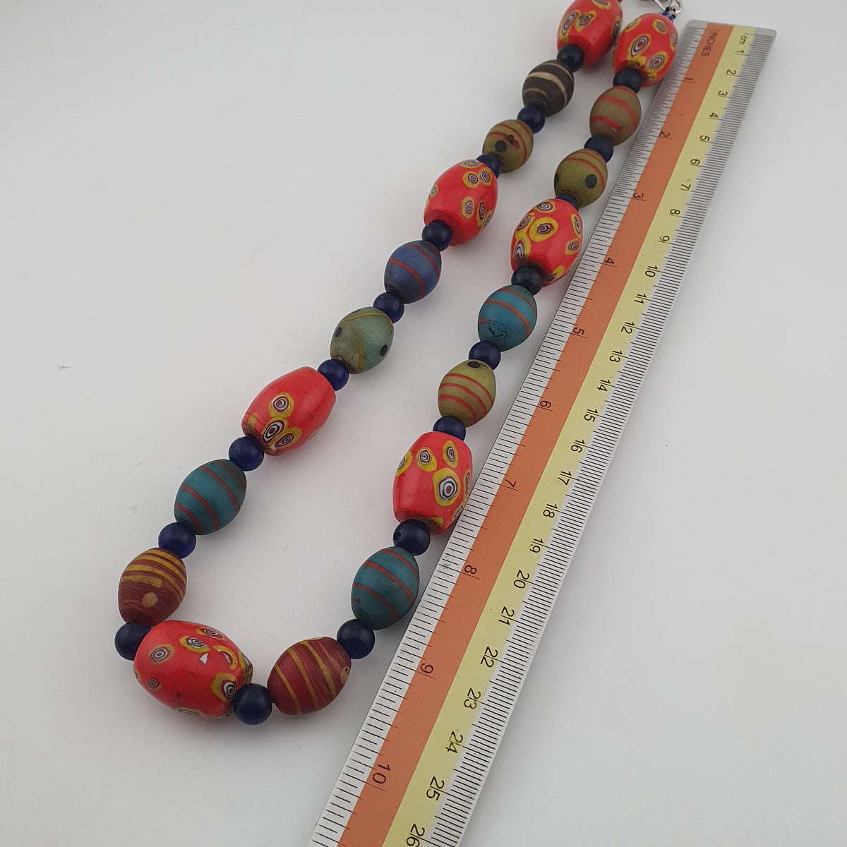 Vintage Venetian Style Mix Eyes & African Blue Glass Beads Necklace