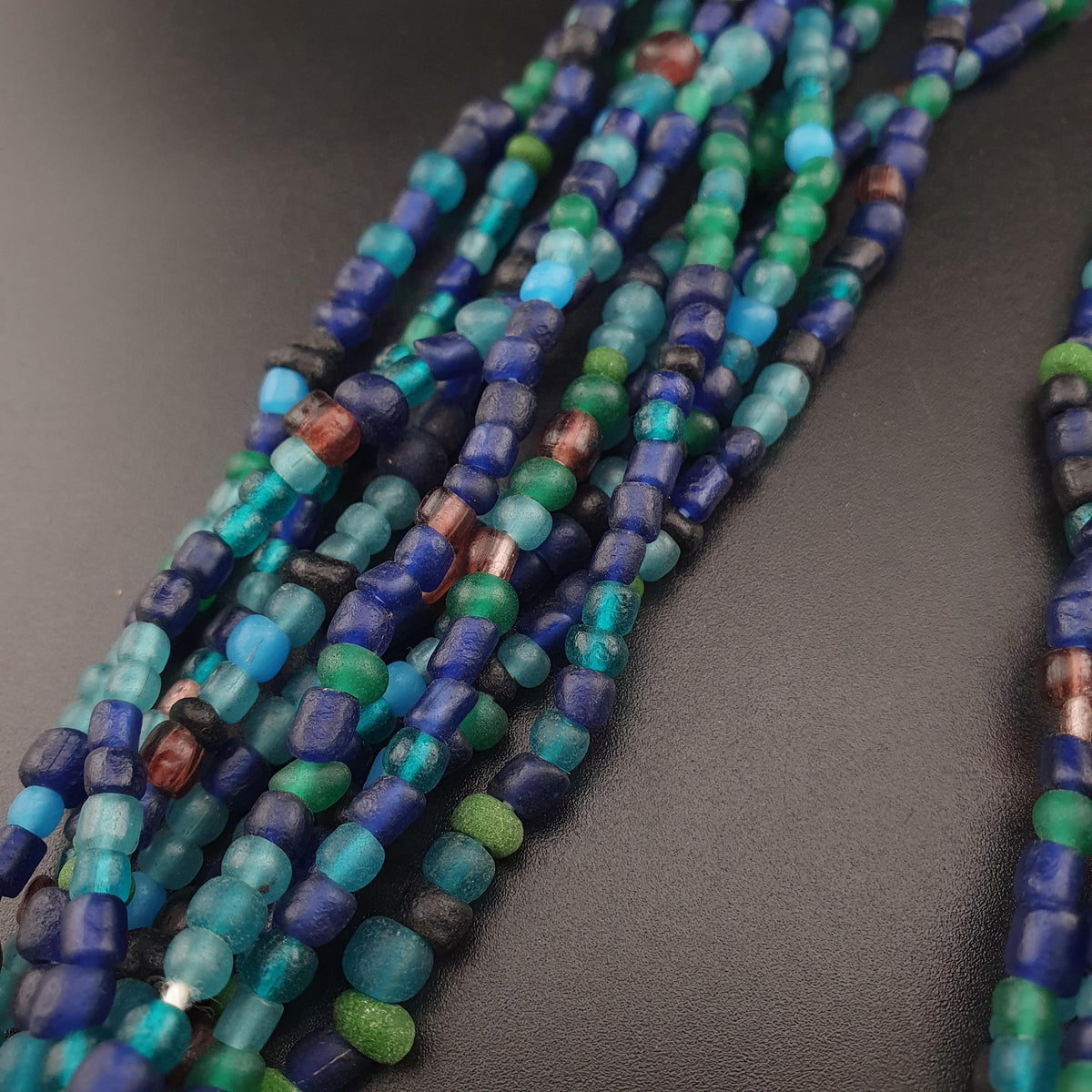 Vintage African Style Green Blue Tiny Glass Beads 10 Strands Lot
