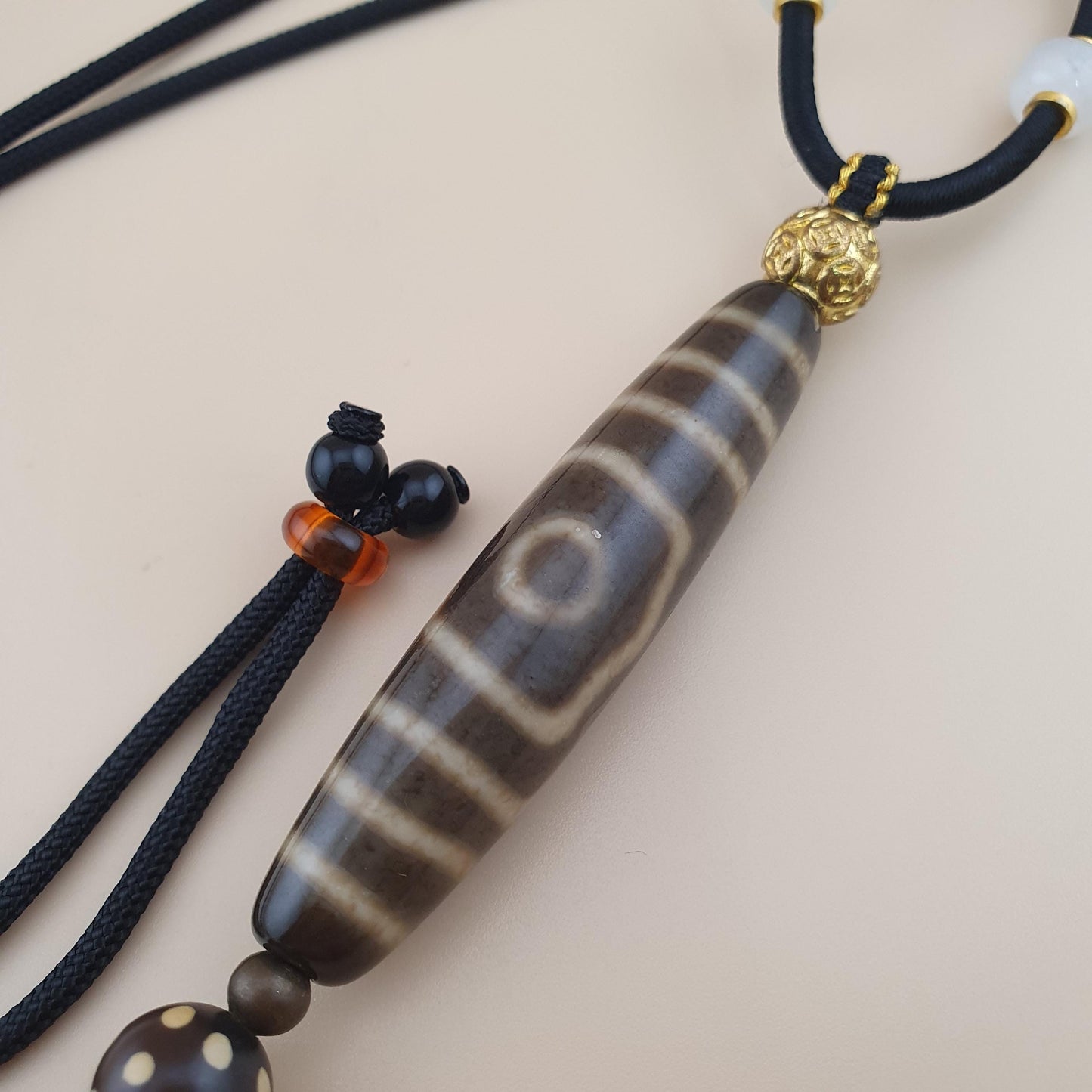 Seltene 3 Augen tibetische Dzi Perle Vintage Achat Talisman Halskette Amulett Anhänger