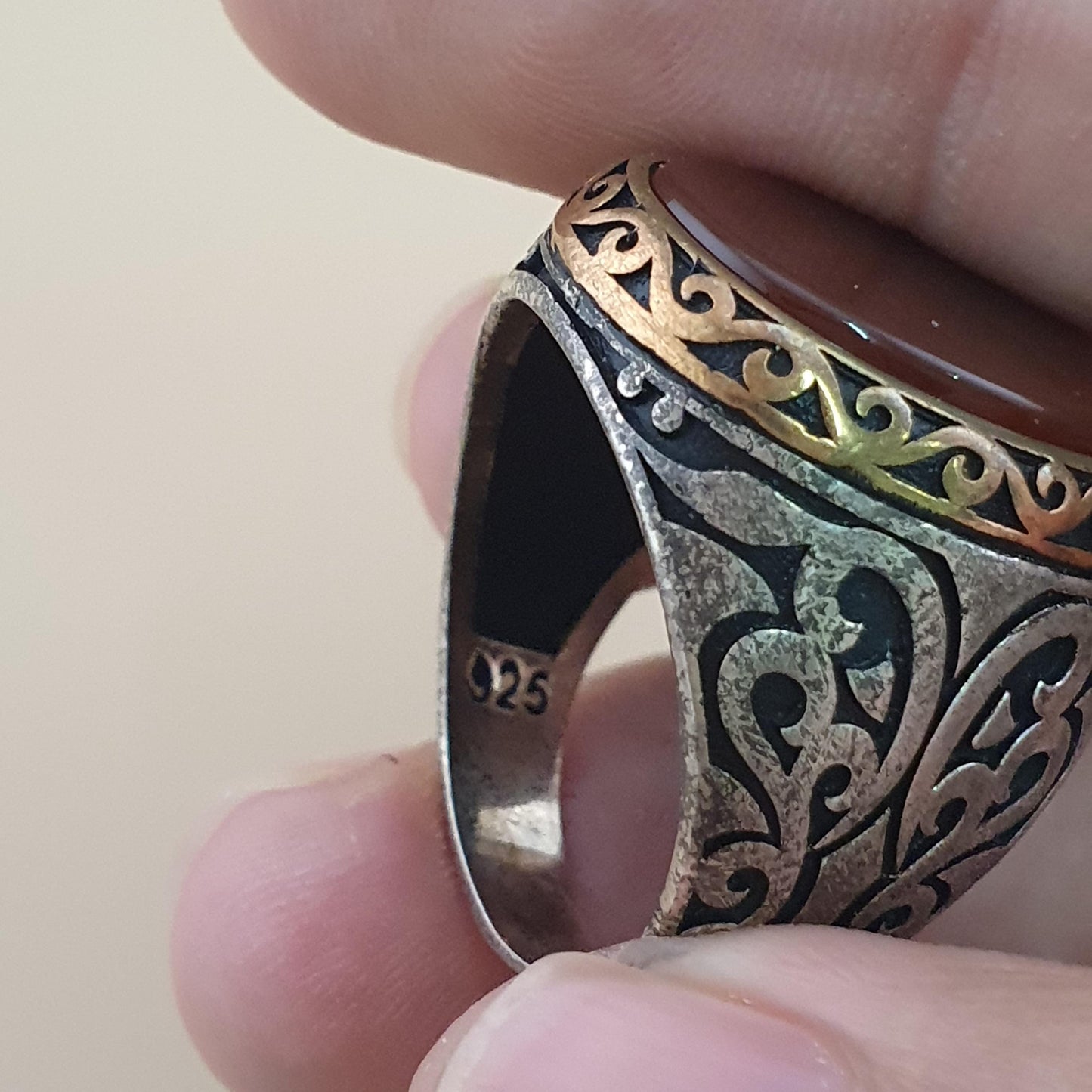 Vintage-inspirierter Achat- & Silberring Elegantes handgefertigtes Design