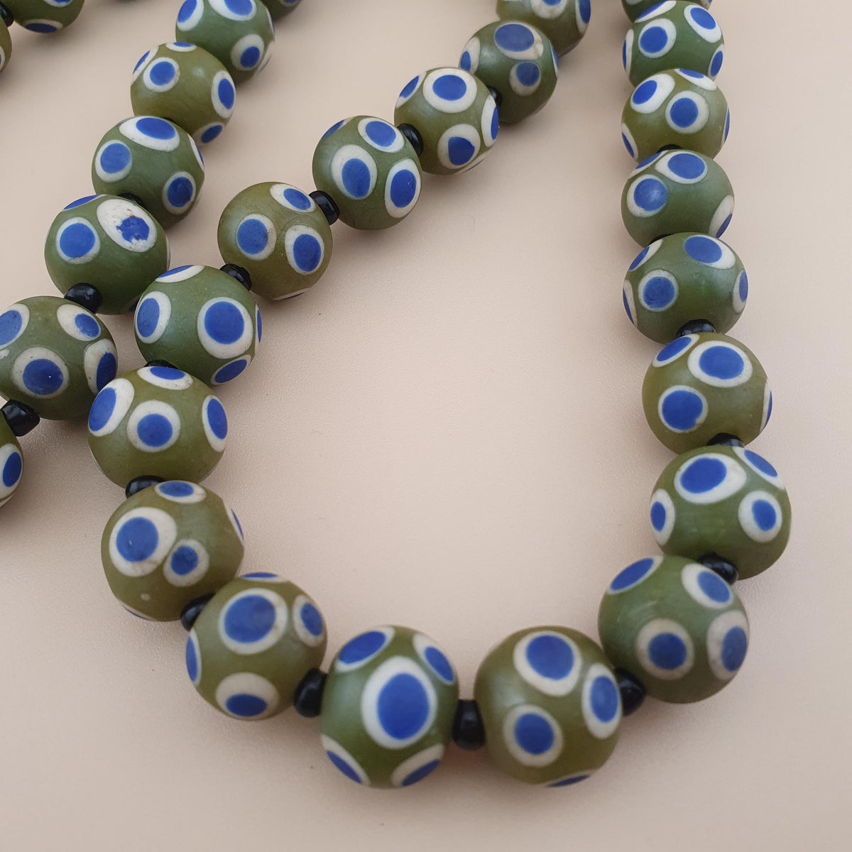 Vintage Thousand Blue Eyes Venetian Glass Bead Necklace - Millefiori Style 24"