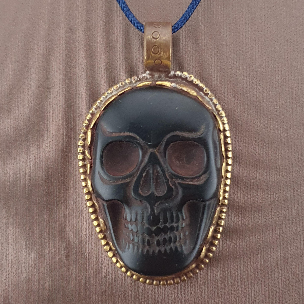 Vintage Gold Plated brass Floral Desgin &carved Skull shape Jade Pendant