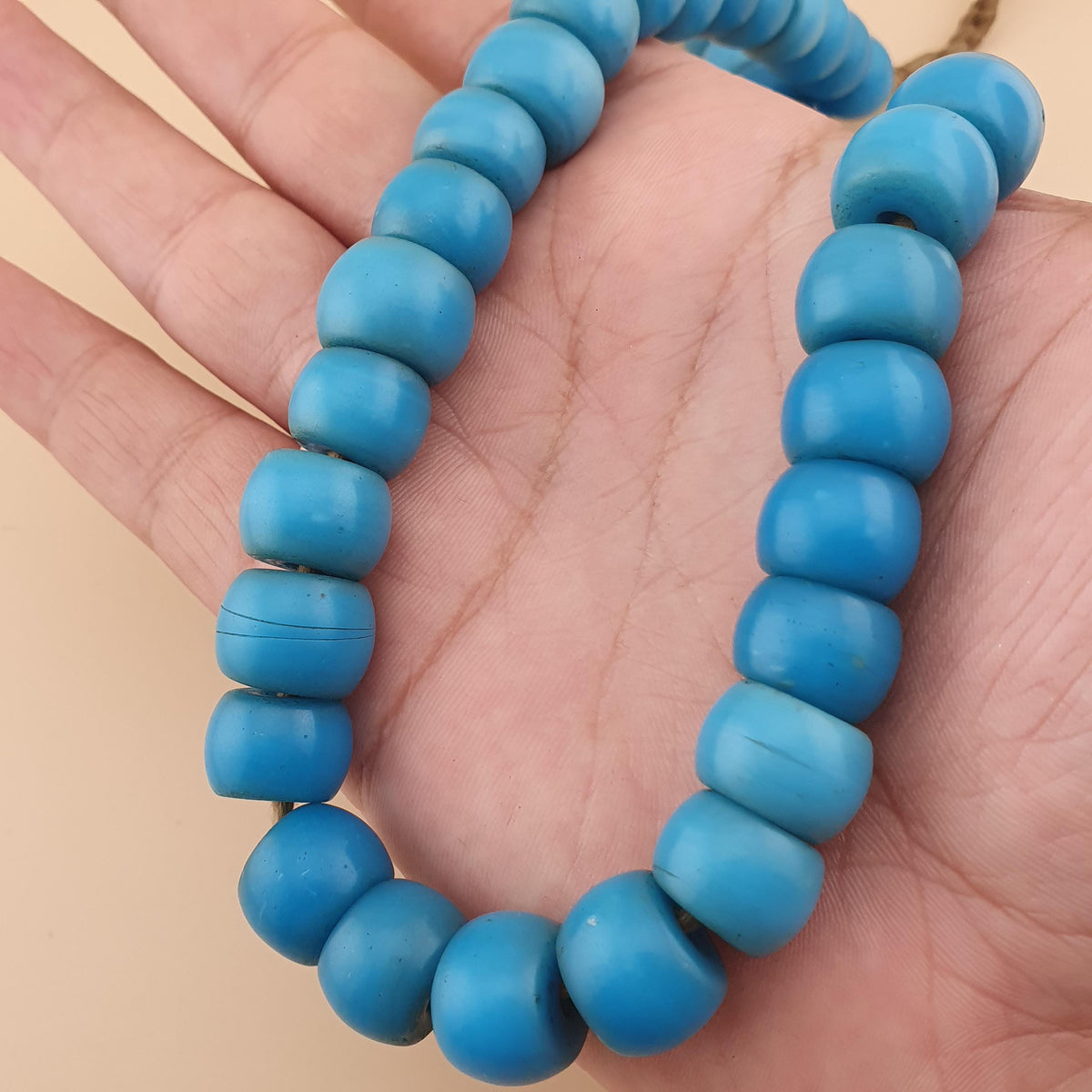 Antique Turqouise Blue African Style Glass Beads Strand 16 inches