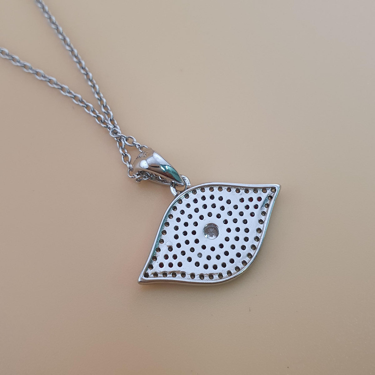 Sterling Silver Evil Eye Necklace: Purple & White CZ Charm