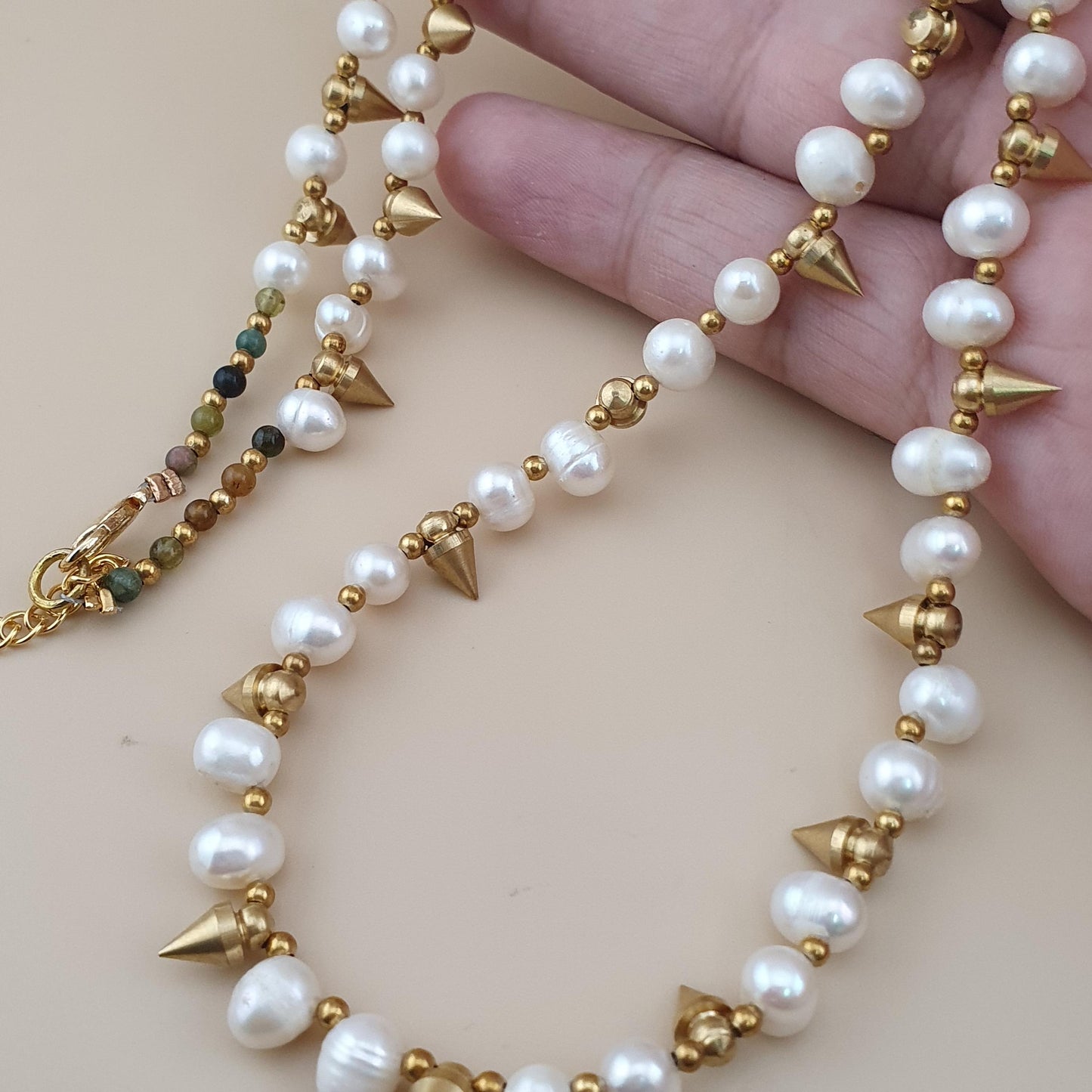 Classic Freshwater Pearl with Brass Beads Necklace
