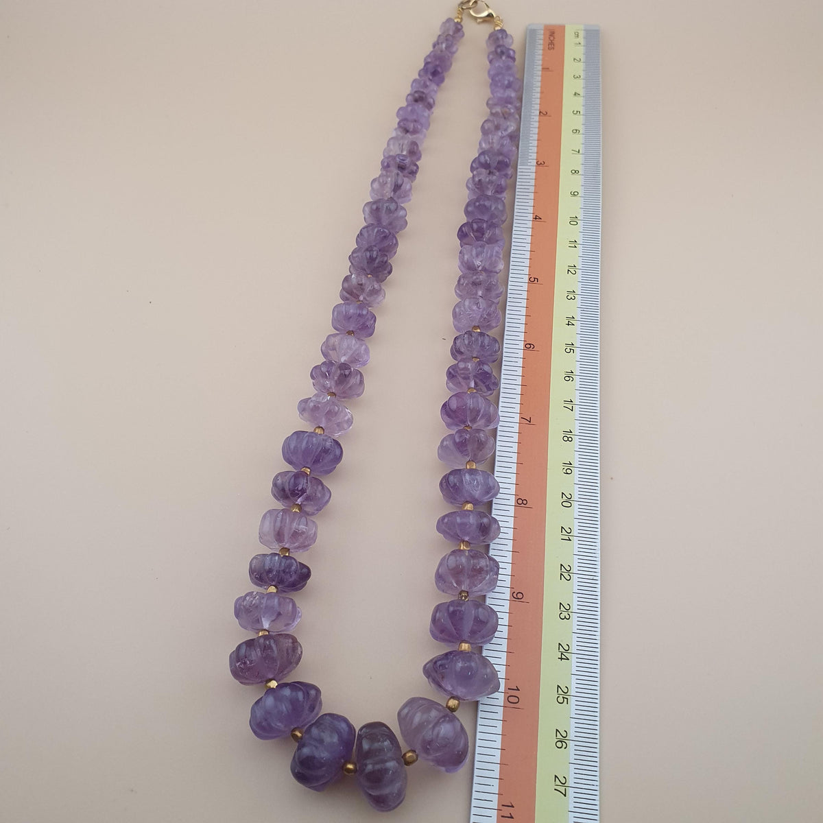 Vintage Melon Amethyst Bead Necklace - 22 Inch Gemstone Jewelry