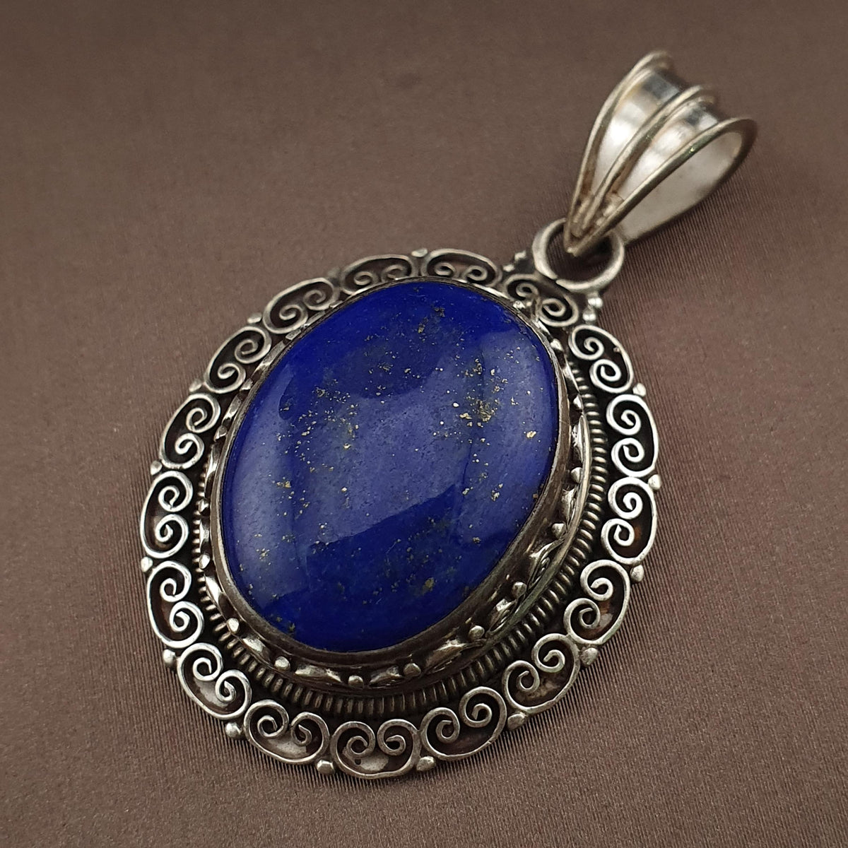 Handmade Lapis Lazuli Pendant, 925 Sterling Silver Filigree