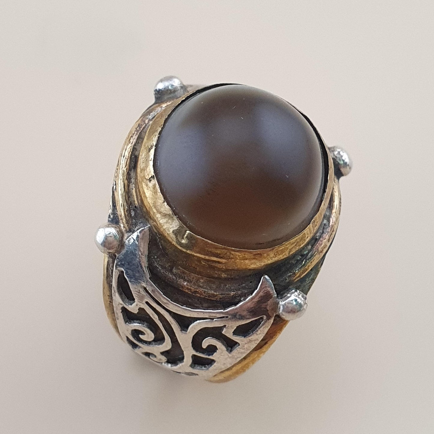 Natur Sulemani Augen-Achat Edelsteinring Antik Messing Silber Design# 169
