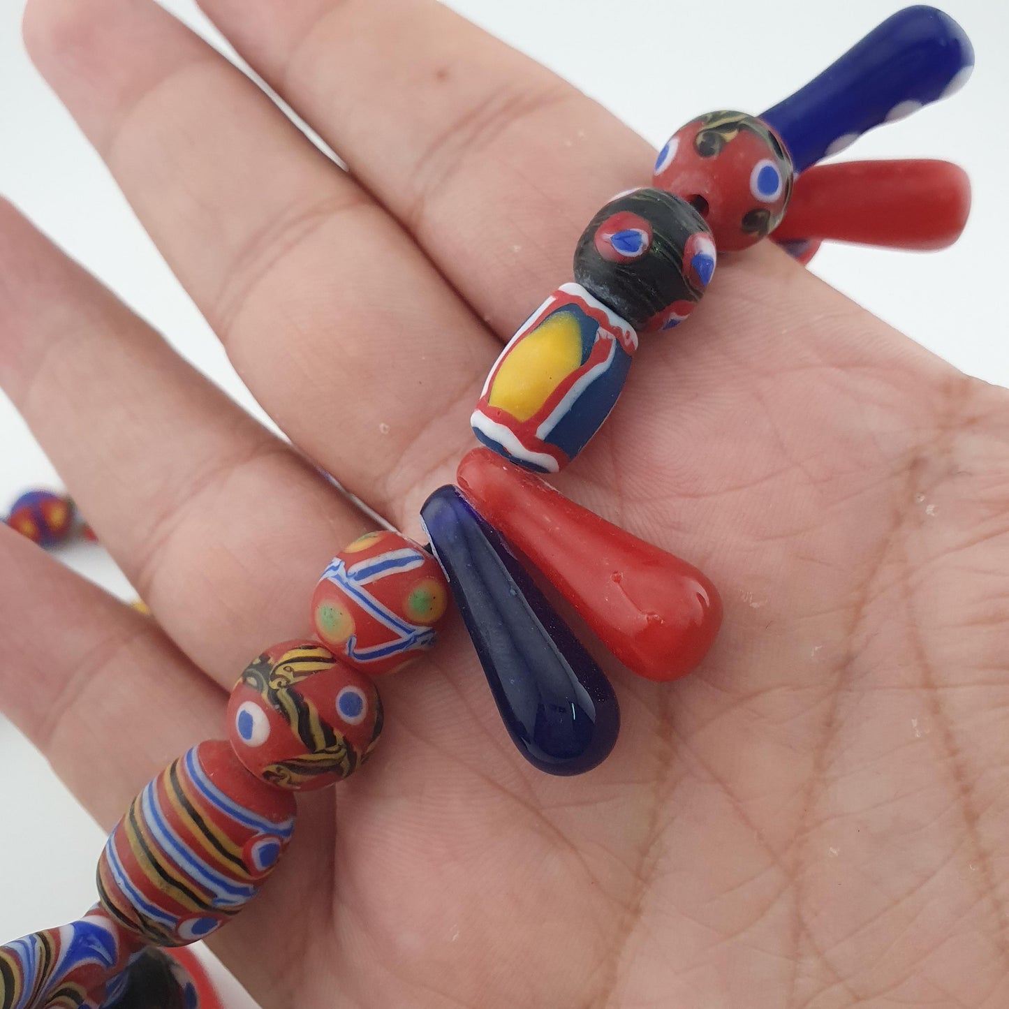 Antique Venetian Style Multicolor Glass Beads, Gabri & Floral Beads Necklace
