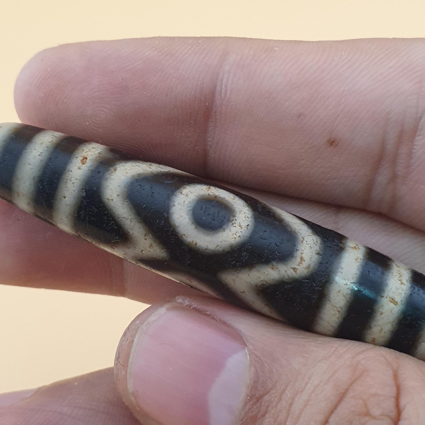 Vintage Antik inspiriert Himalaya Tibet 3 Augen Achat Edelstein Perle Amulett Anhänger