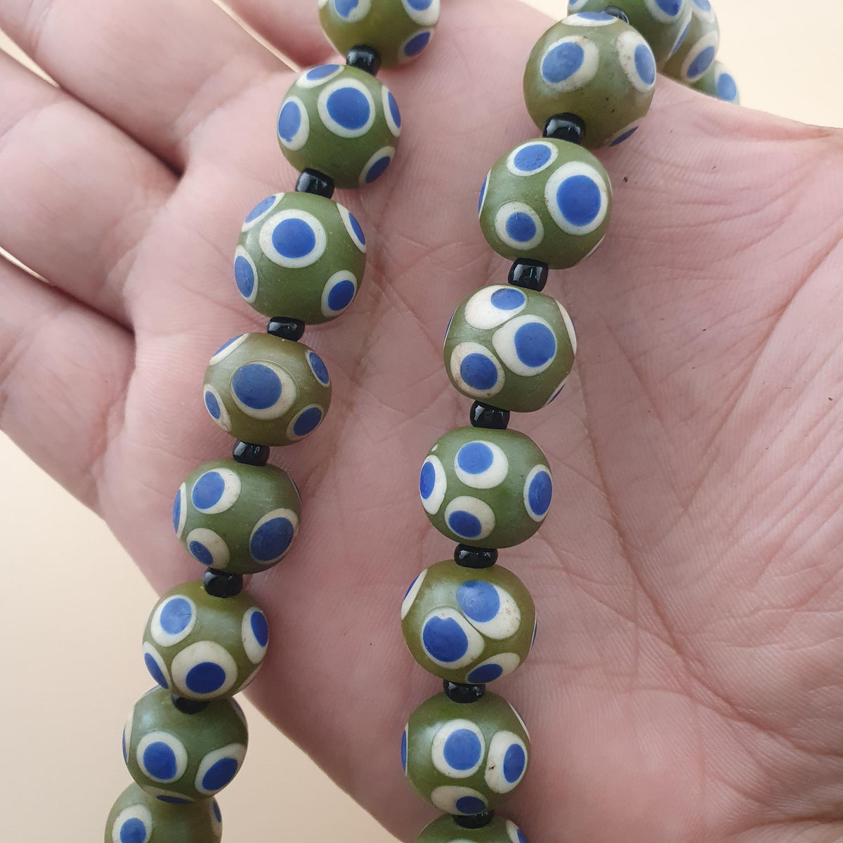 Vintage Thousand Blue Eyes Venetian Glass Bead Necklace - Millefiori Style 24"