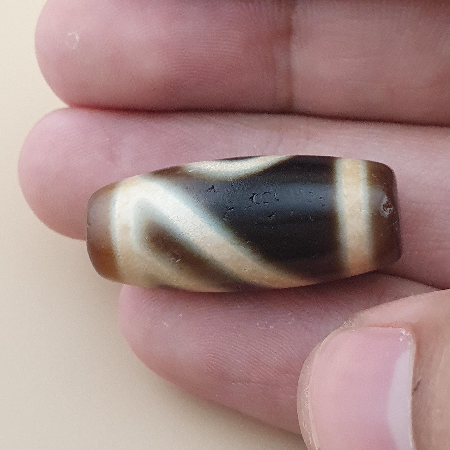 Rare Vintage 1 Eyes Himalayan Tibetan Agate Dzi Bead Unique Pattern Amulet