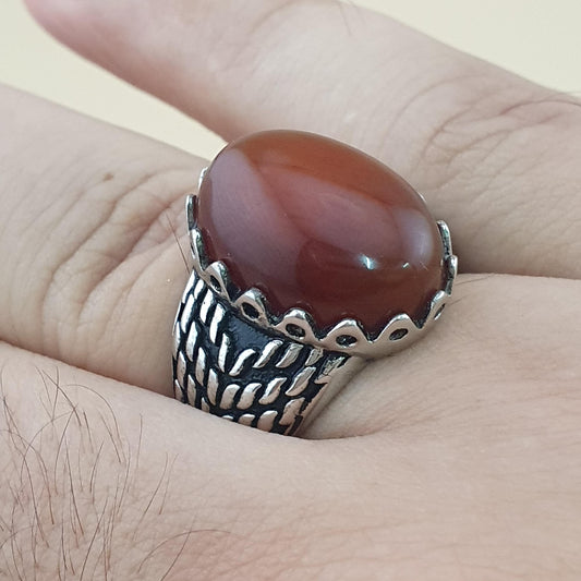Echter roter Achatring aus 925er Sterlingsilber, elegant