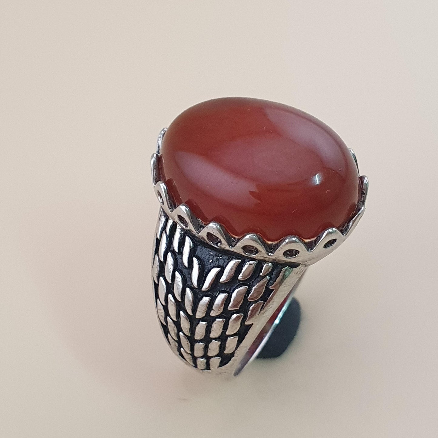 Echter roter Achatring aus 925er Sterlingsilber, elegant