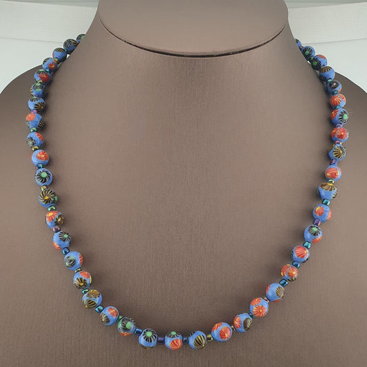 Antique Venetian Style Floral Glass Beads Necklace