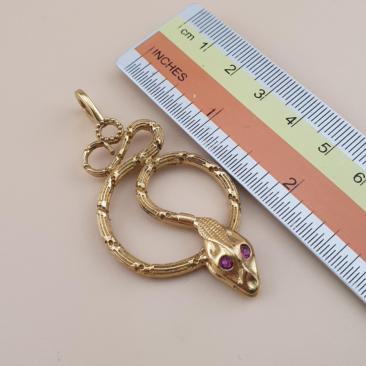 Vintage Lot of 2 Snake with Blue & Red Eyes Brass Pendant 65.5mm
