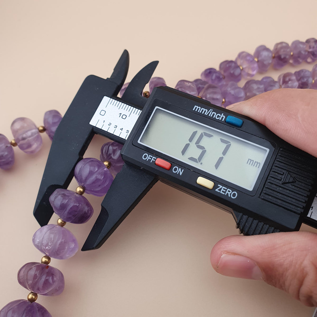 Vintage Amethyst Bead Necklace: Melon Shape Purple Gemstone, 22 Inch
