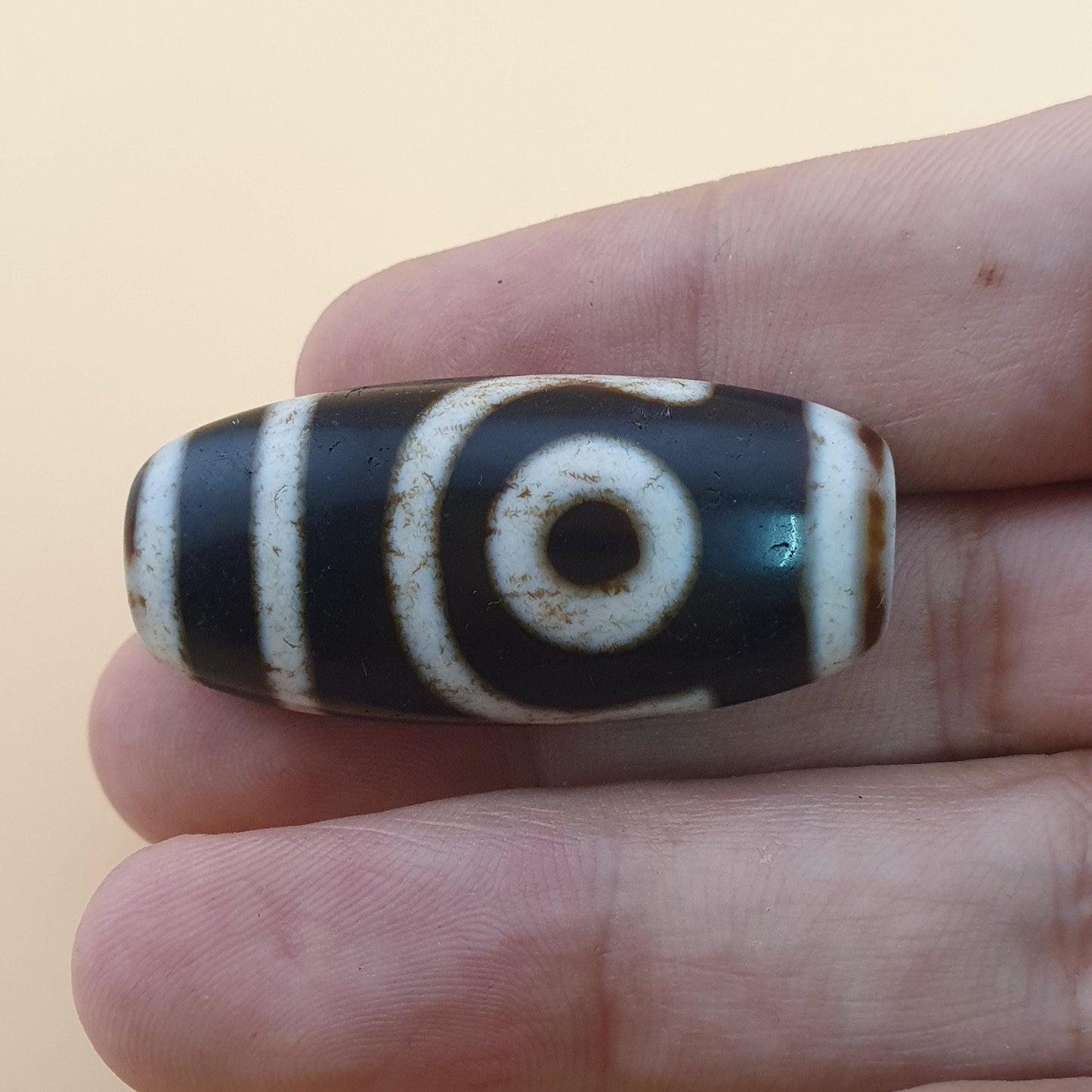 Vintage 2-Augen Achat Dzi Perle: Tibetisches Himalaya-Amulett