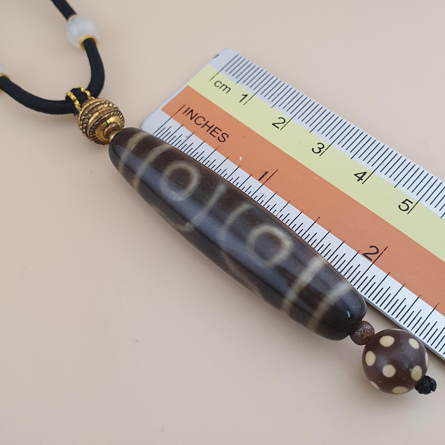 Vintage 3 Augen Himalaya Tibet Achat Dzi Perlen Amulett Anhänger Halskette