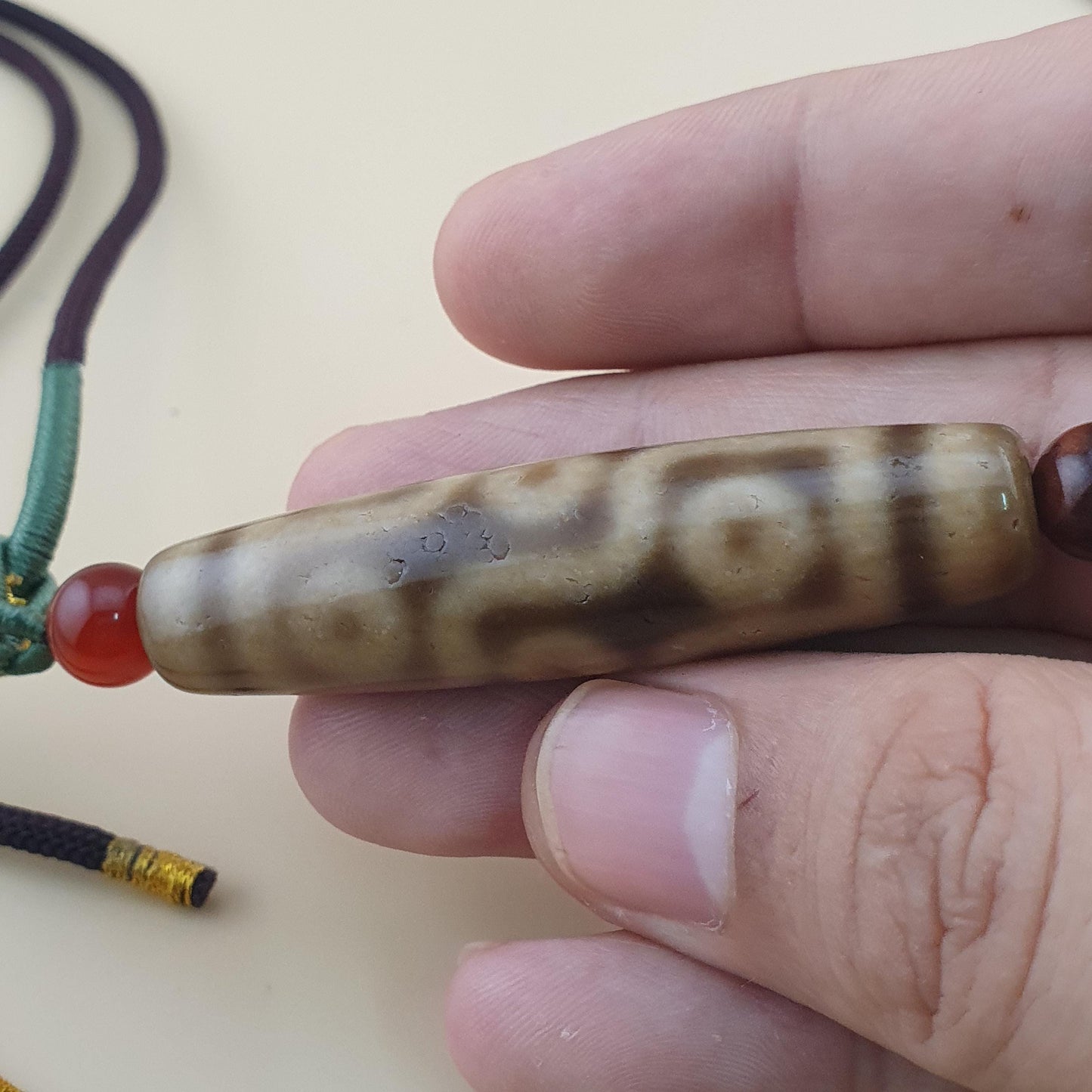Vintage 9 Augen Himalaya Tibet Achat Dzi Perle Amulett Anhänger Halskette