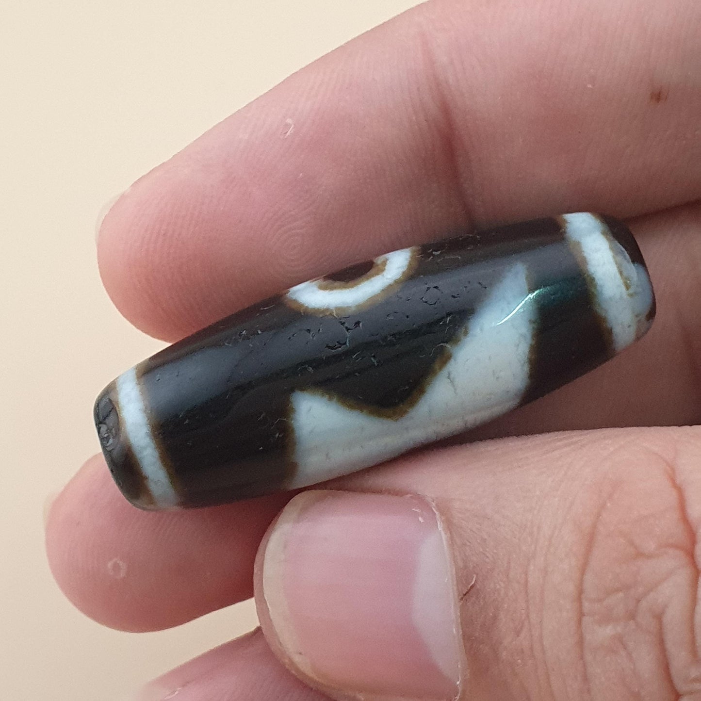 Vintage Himalayan Spiritual Flower Motif Energy Agate Dzi Talisman