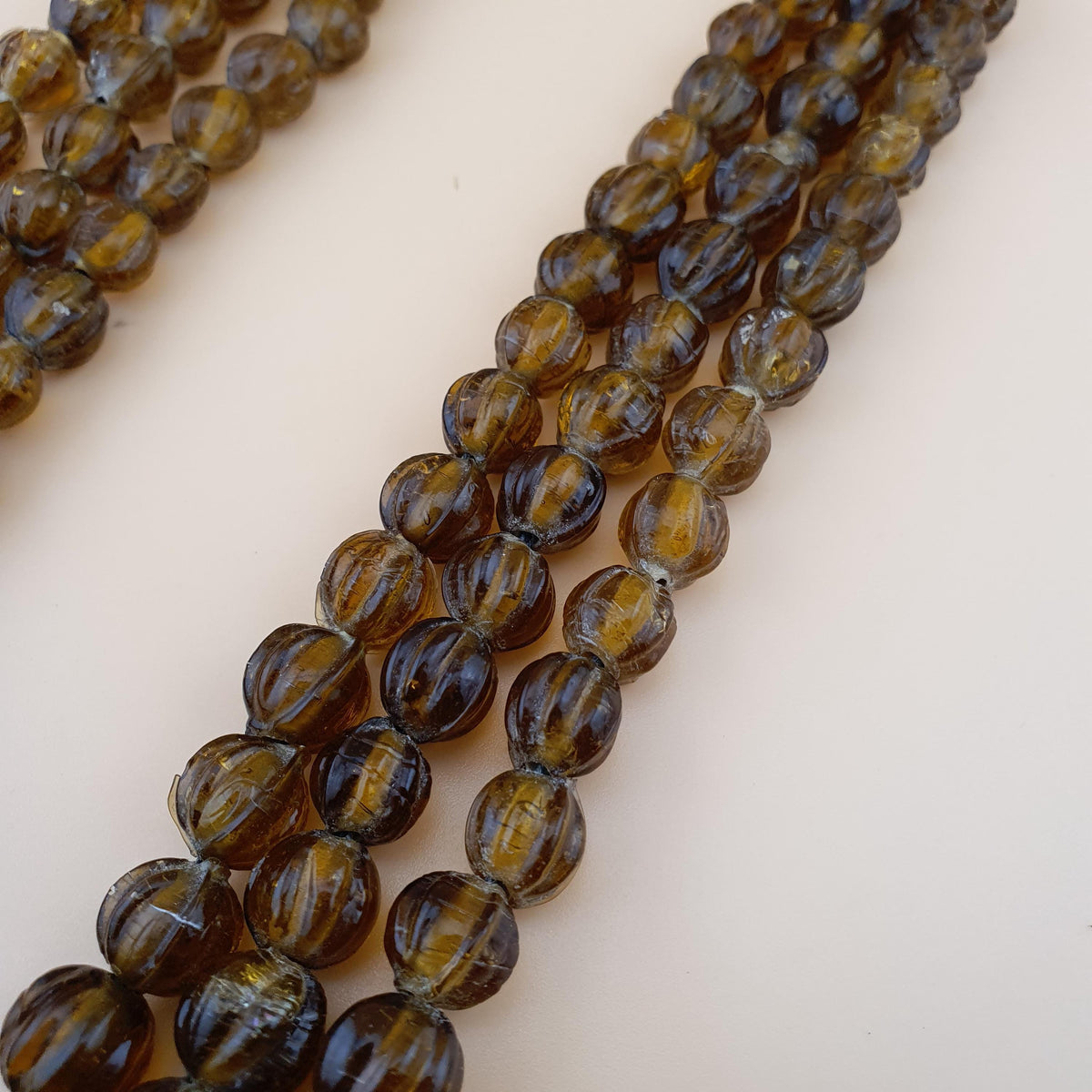 Vintage MultiStrands Melon Shape African style Glass Beads Necklace 18 inches