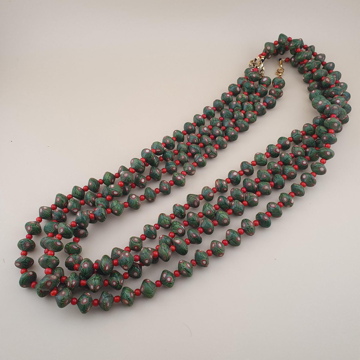 Collier de perles en verre Vintage Gabri Style Eyes & WhiteHeart de Venise de 22 pouces