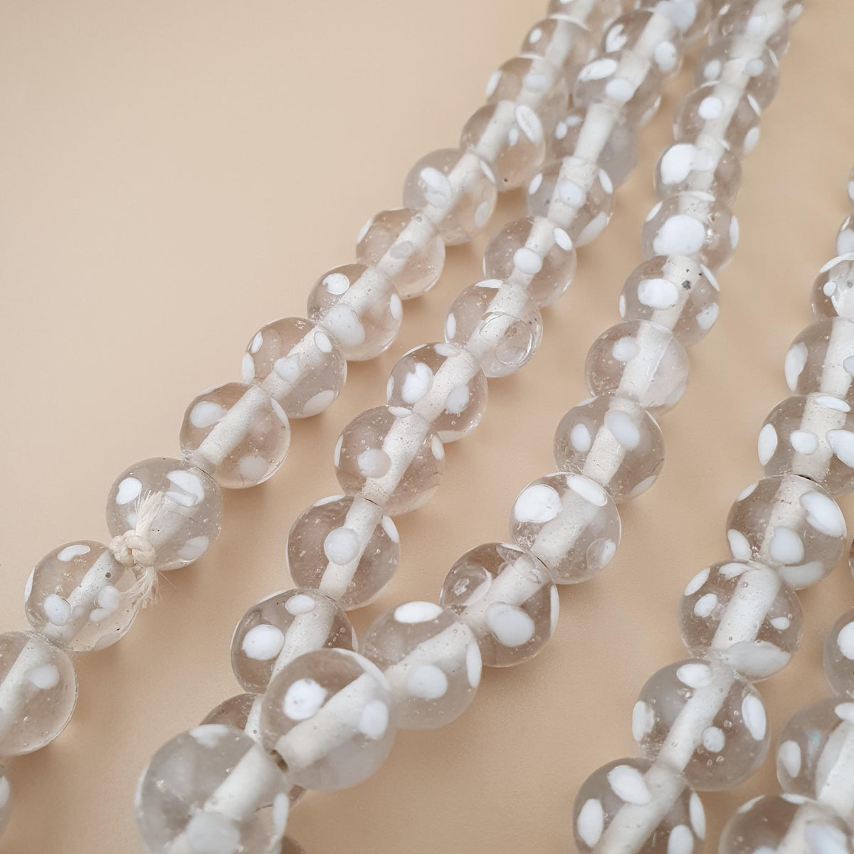 Vintage Clear White Dotted Glass Beads Strands 12-13mm Beads Length 22 inches