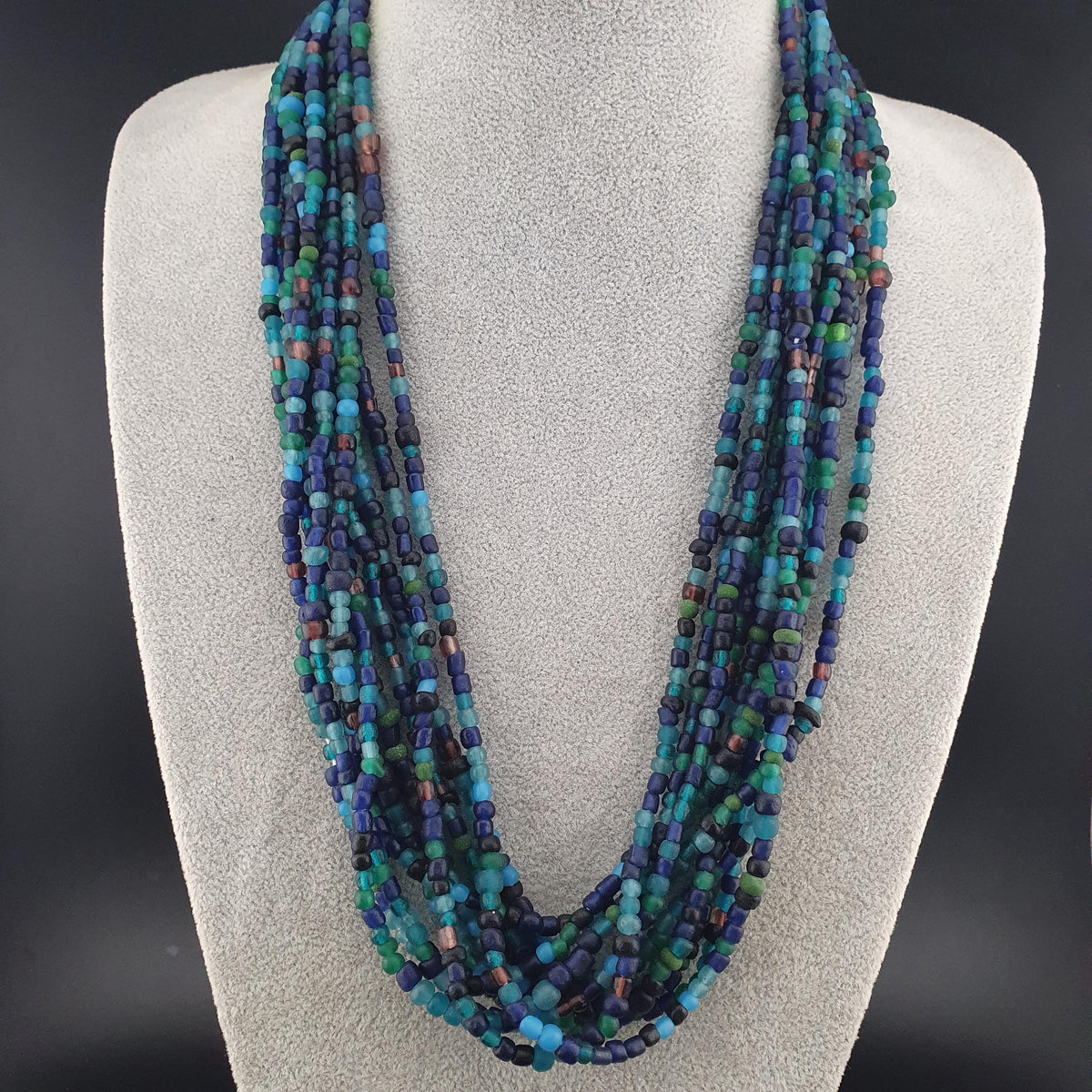 Vintage African Style Green Blue Tiny Glass Beads 10 Strands Lot