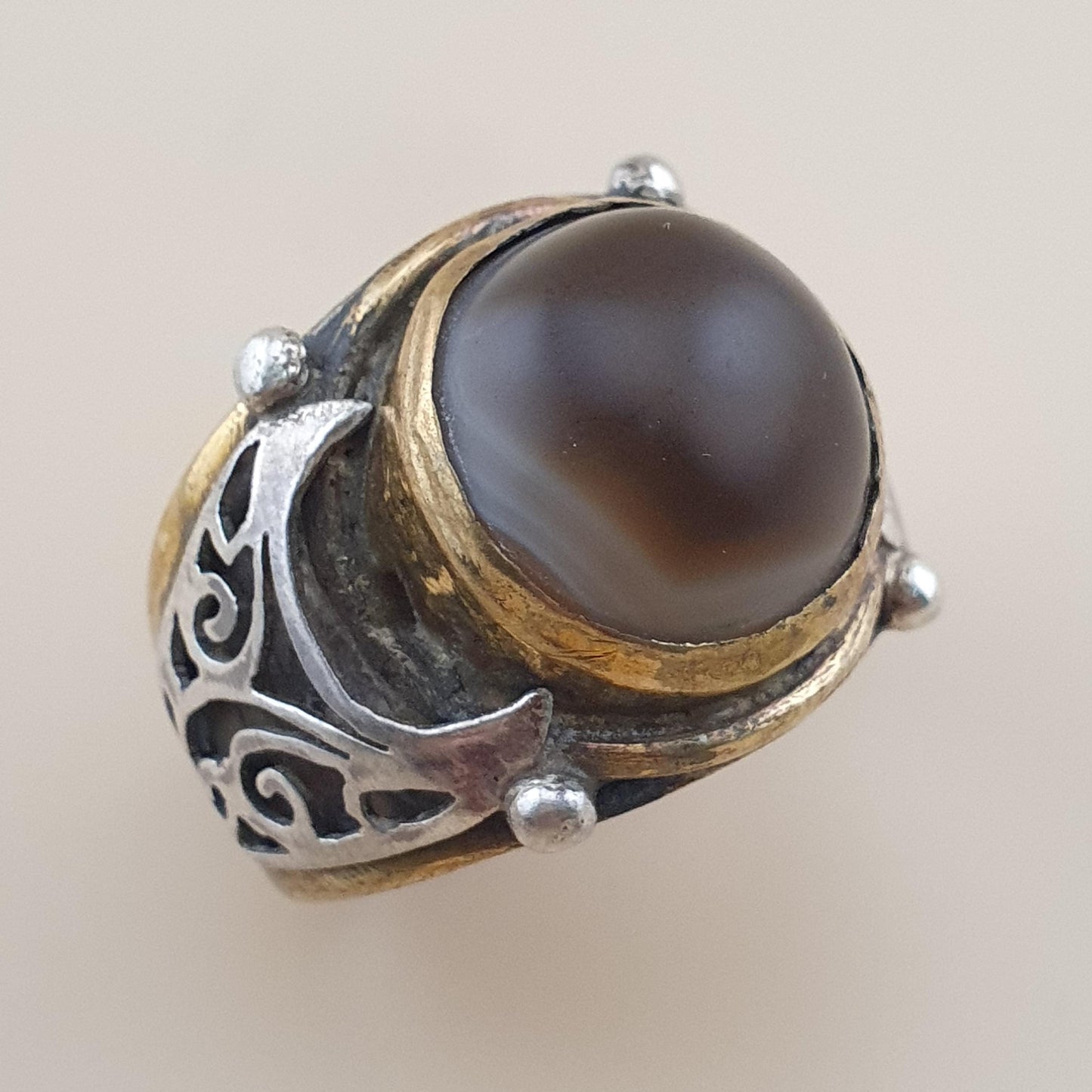 Natur Sulemani Augen-Achat Edelsteinring Antik Messing Silber Design# 169
