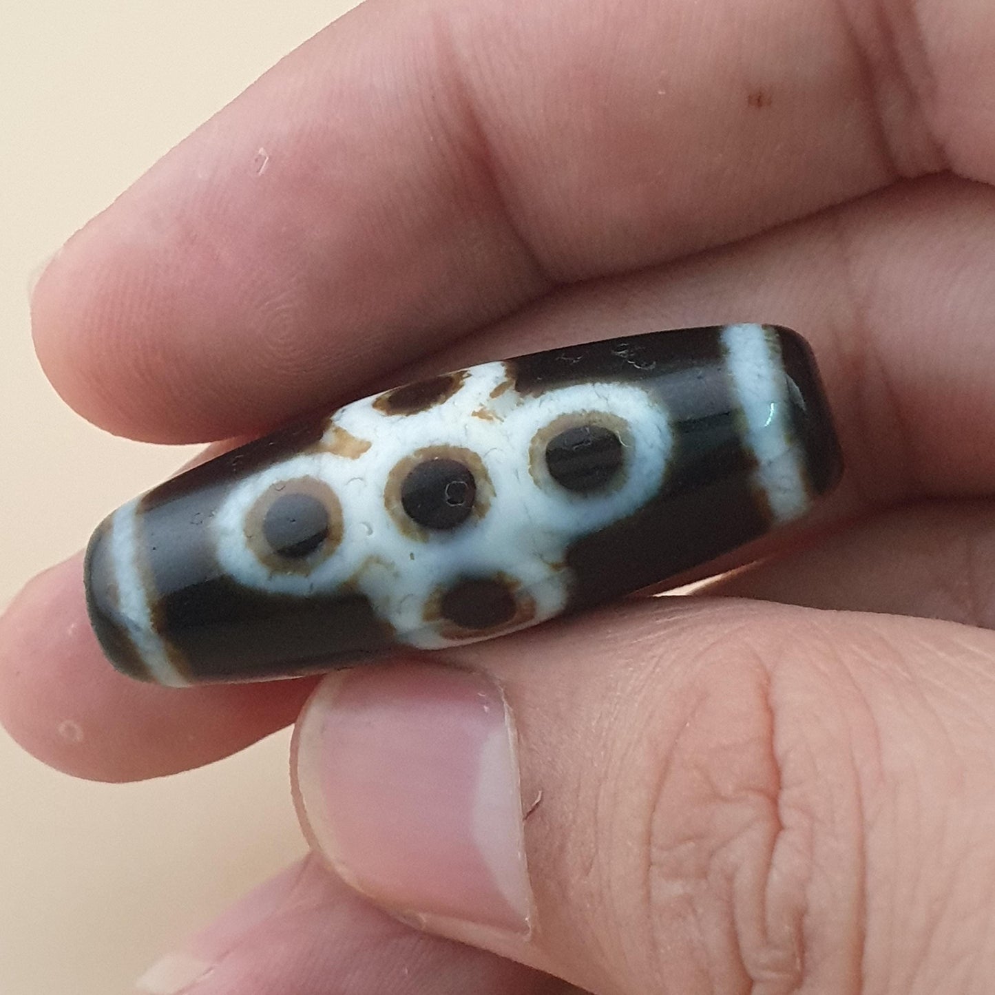 Vintage Himalayan Spiritual Flower Motif Energy Agate Dzi Talisman