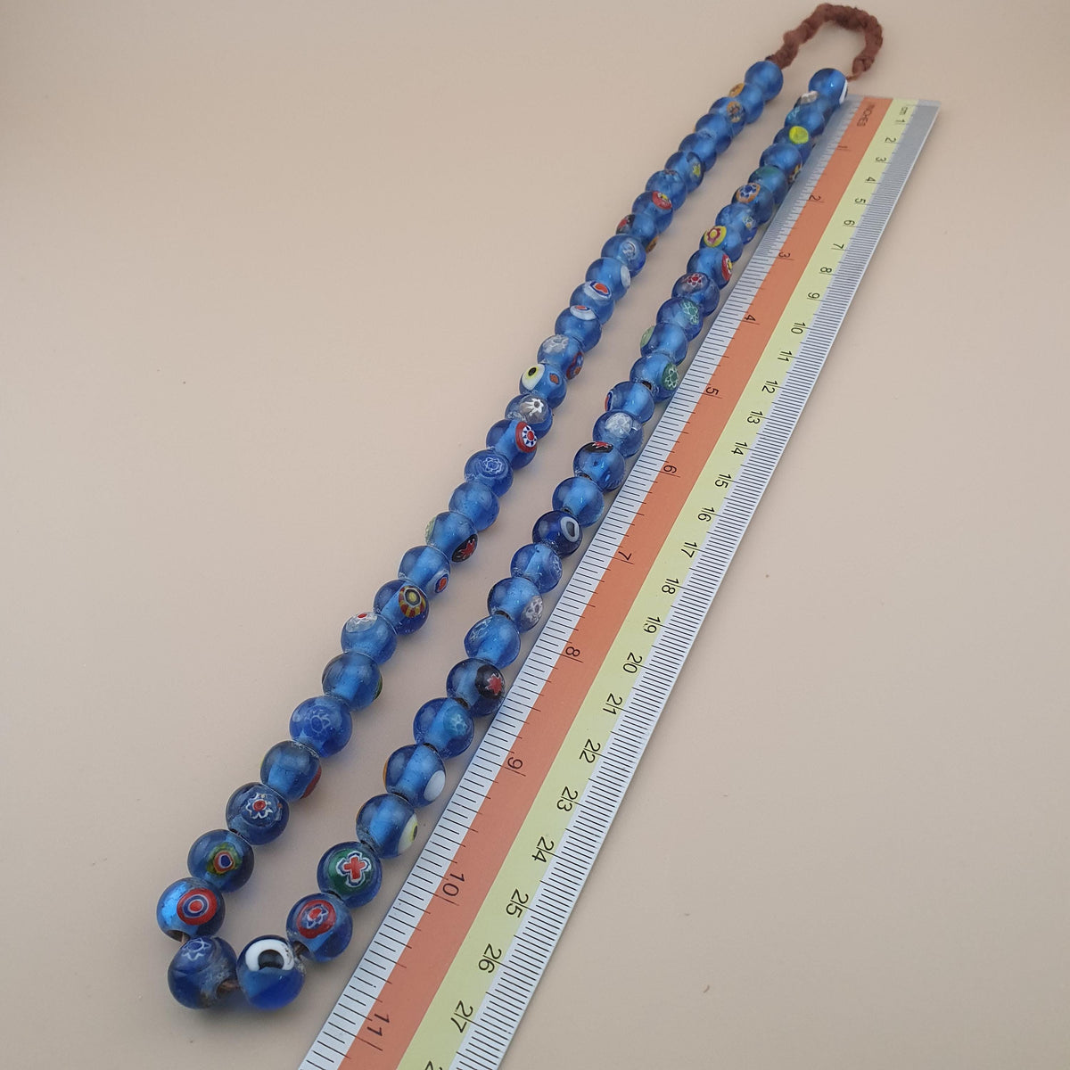 Vintage African Style Eyes Glass bead Necklace 22 inches