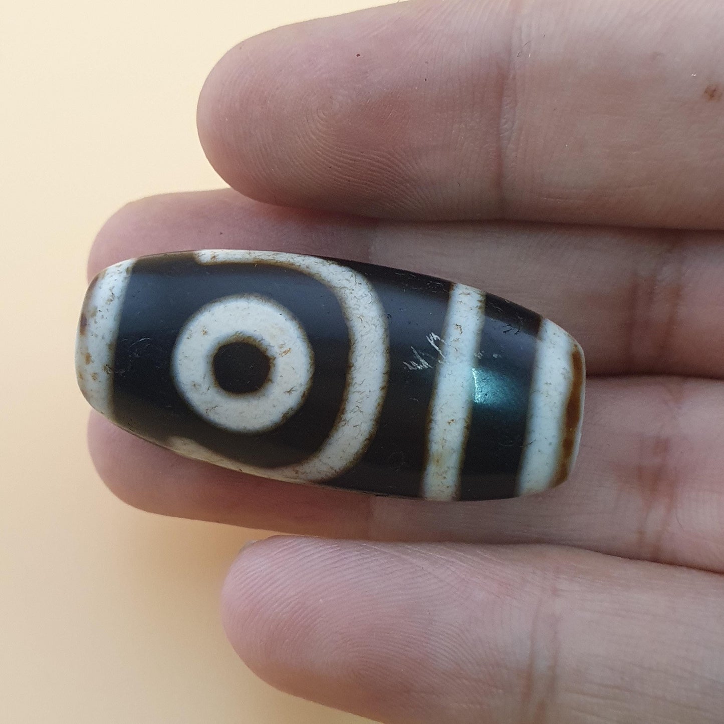 Vintage 2-Augen Achat Dzi Perle: Tibetisches Himalaya-Amulett