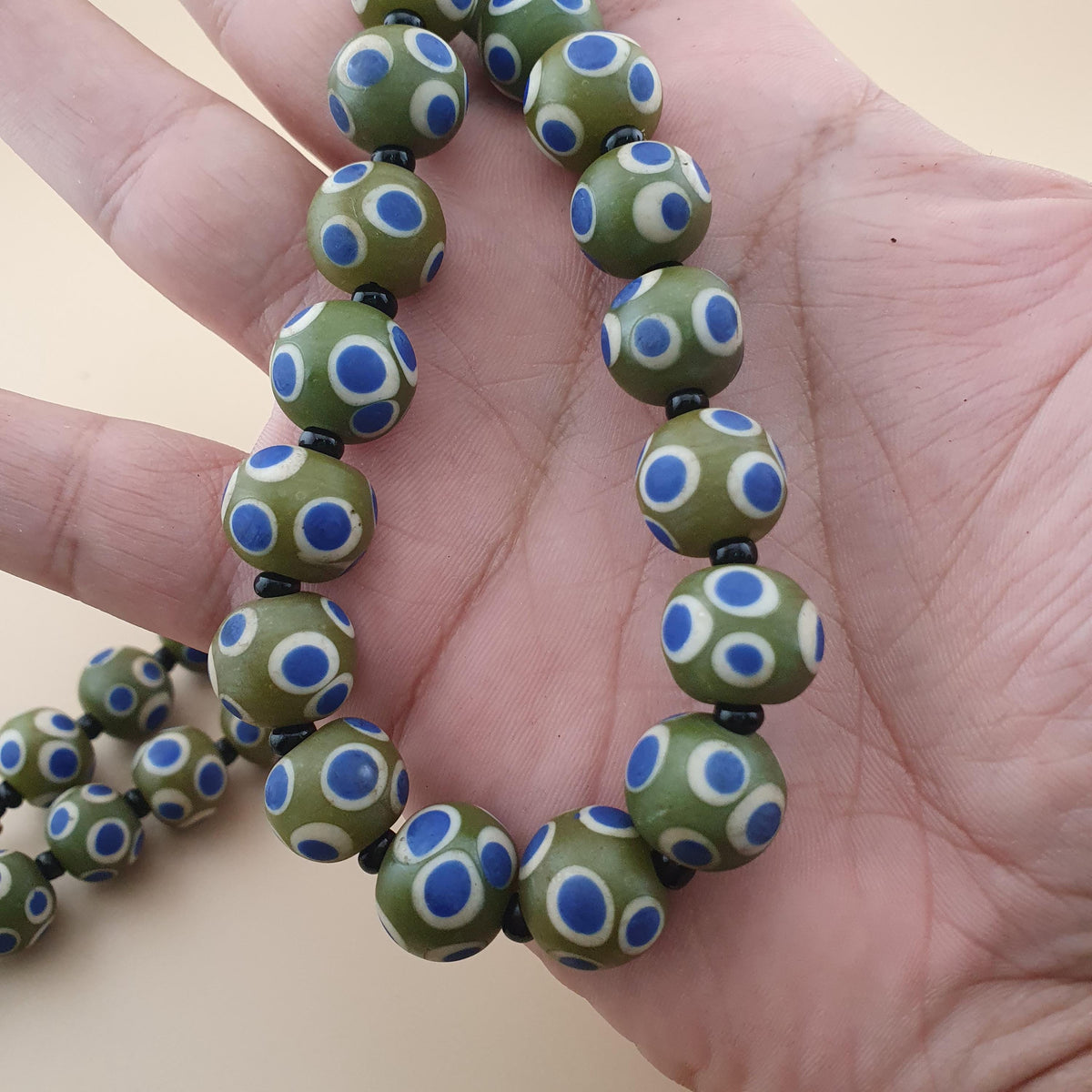 Vintage Thousand Blue Eyes Venetian Glass Bead Necklace - Millefiori Style 24"