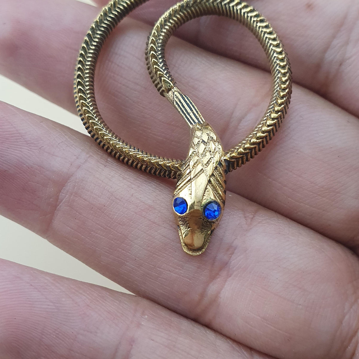 Vintage Lot of 2 Snake with Blue & Red Eyes Brass Pendant 65.5mm