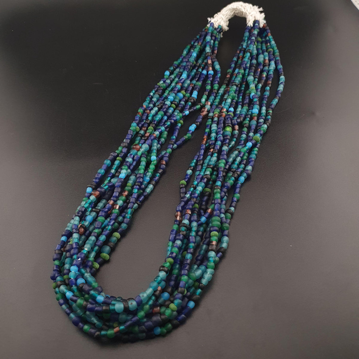 Vintage African Style Green Blue Tiny Glass Beads 10 Strands Lot